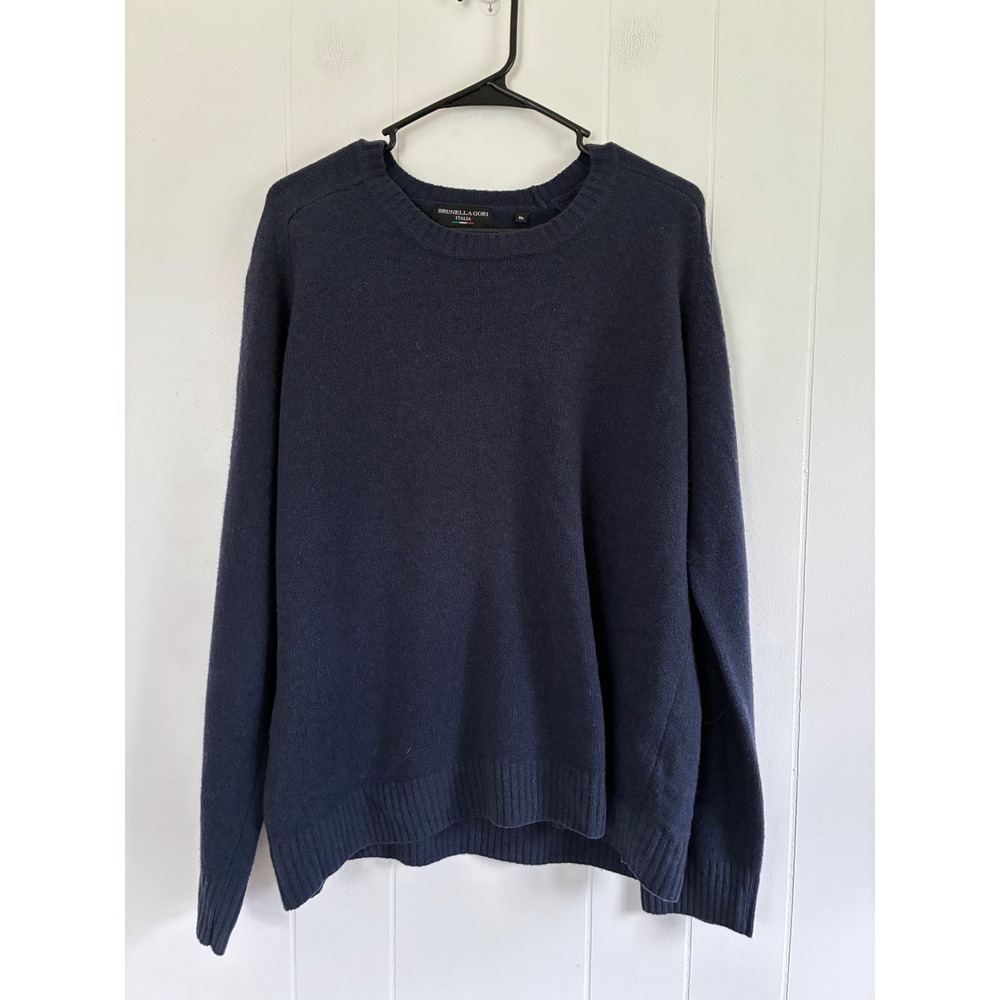 Brunella Gori Italia Mens XL Navy Blue 100% Lambswool Crewneck Sweater